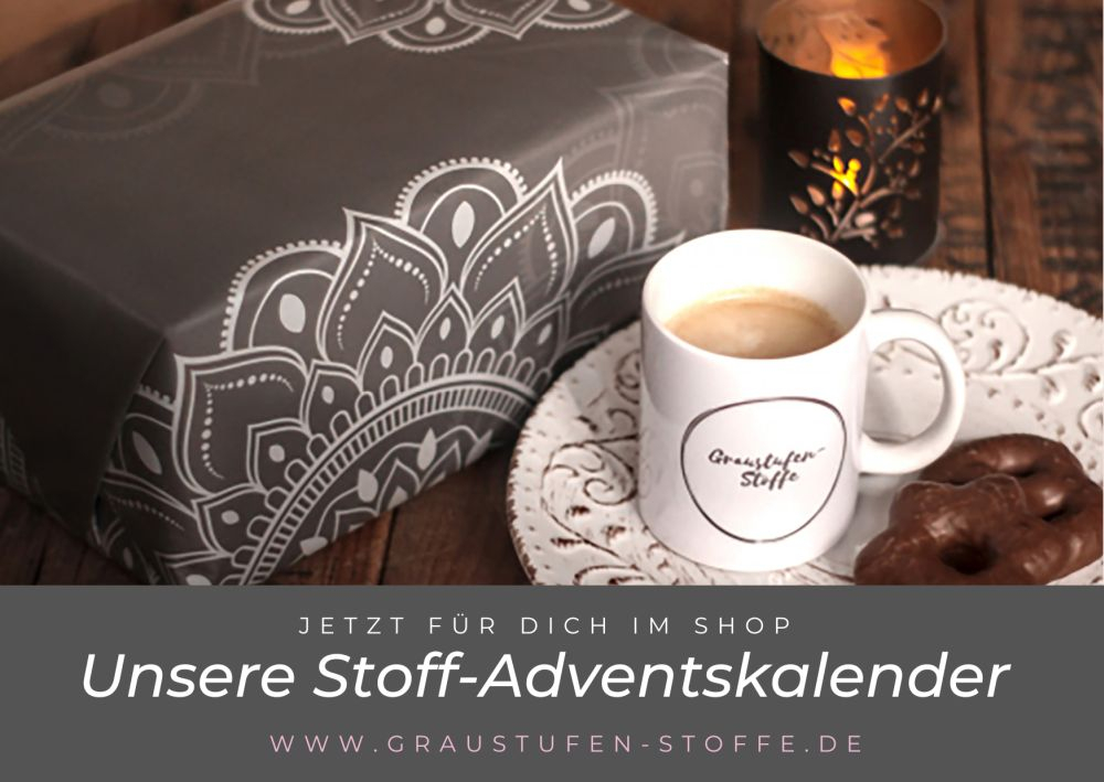 Graustufen-Stoffe Stoff-Adventskalender 2024 - maxi - 4 exklusive Bio-Eigenproduktionen